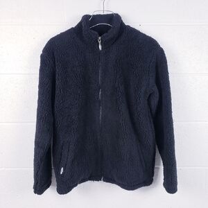 Straight Down Women's Full Zip Fleece Teddy Jacket‎ Black Size Medium